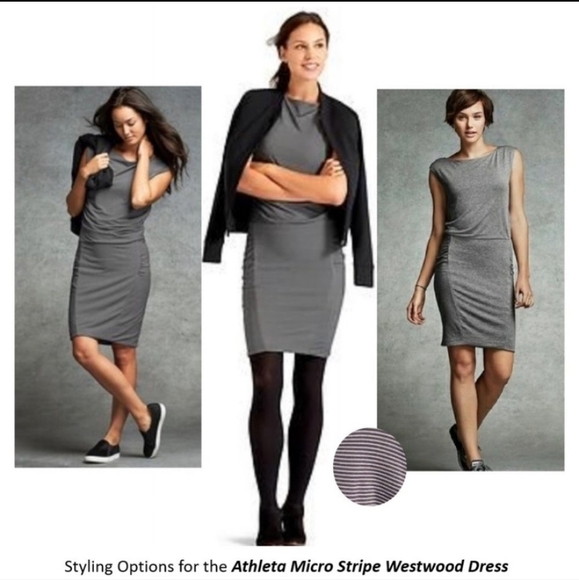 Athleta Westwood Dress Micro Stripe Gray Sleeveless Ruched Size M - Picture 12 of 14